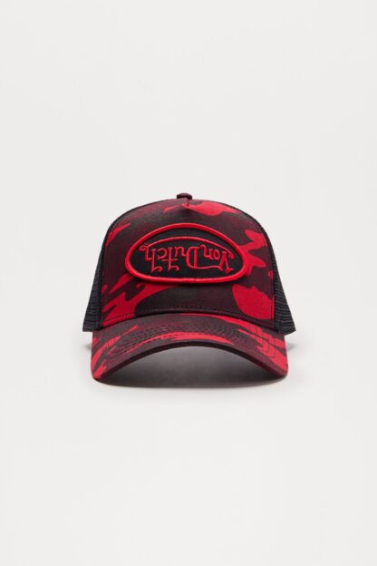 Gorra Camionero Estilo Camuflado en Rojo y Negro